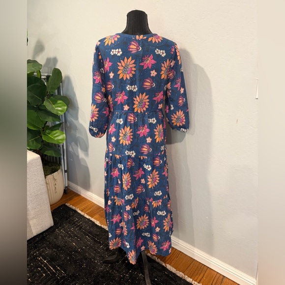 Marine Layer Navy Floral Tiered Midi Dress - Size Medium - Picture 3 of 6
